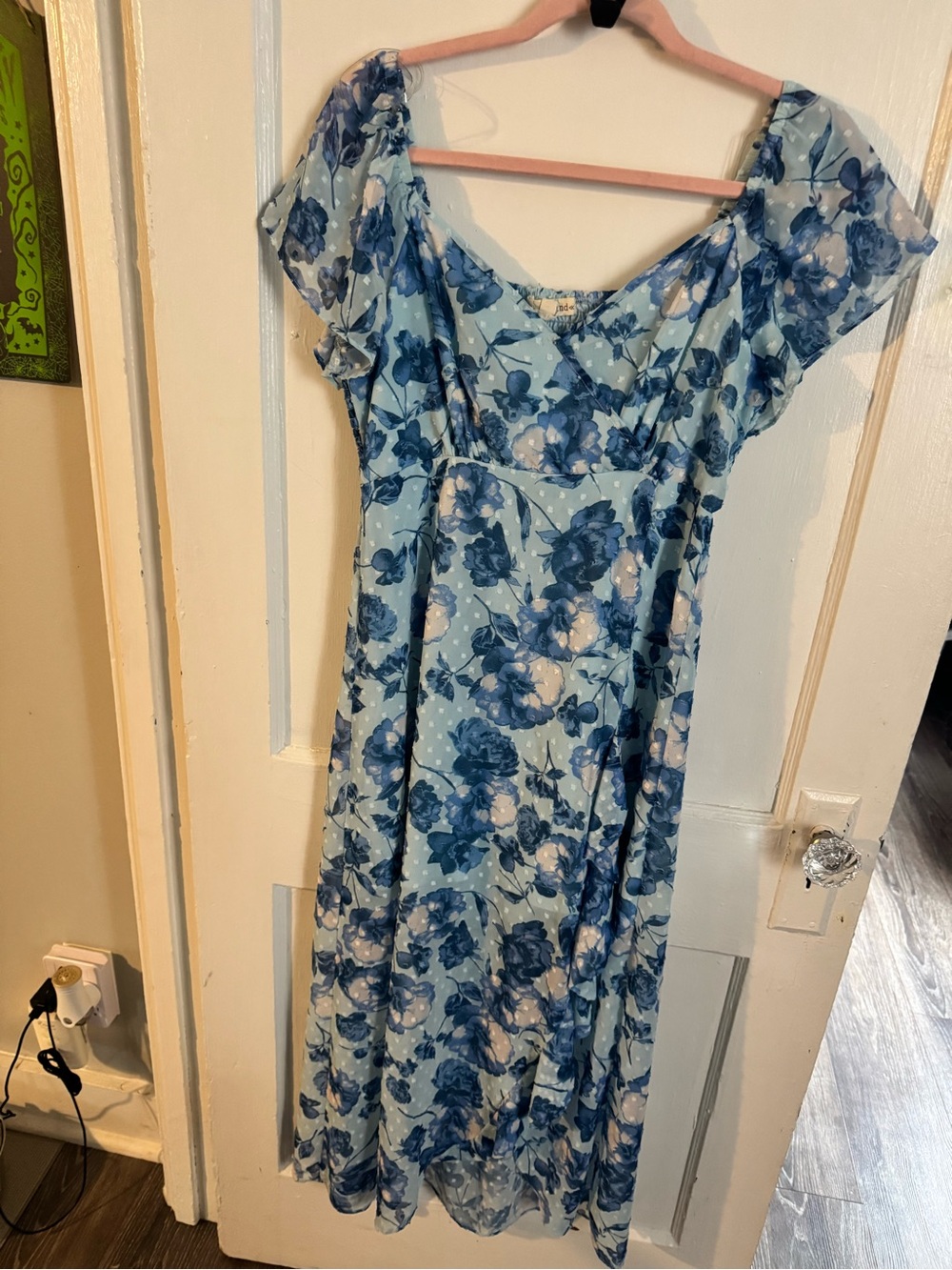 Rewind Blue Floral Midi Dress in Light Blue and Navy